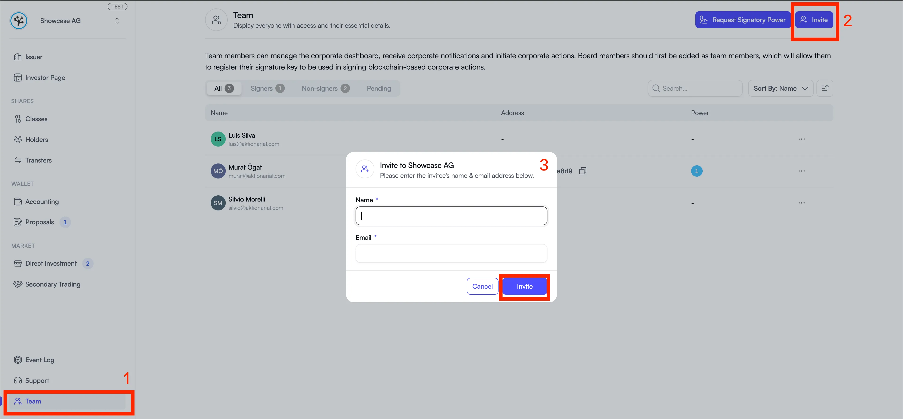 Adding team members in the Issuer Portal
