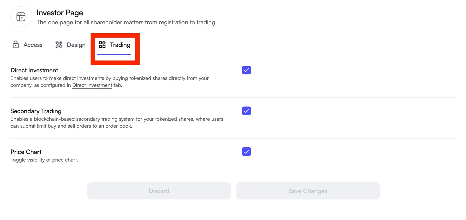 Configuration des options de trading
